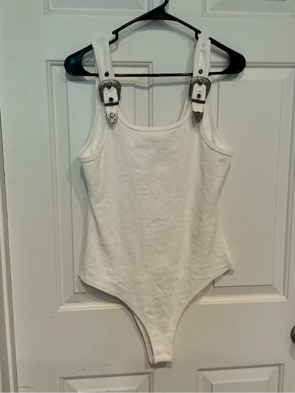 White Buckle-Strap Women’s Bodysuit